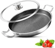 [Vinchef] Non Stick Frying Pans with Cooking Lid, 13” Stainless Steel Pan Skillet, PFOA Free, Dishwasher and Oven Safe Cookware, Paella Pan for Induction Cooktop, Gas, Ceramic, Electric Stove