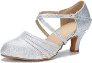 [HXYOO] Womens Ballroom Dance Shoes for Social Beginner Salsa Latin Closed Toe Dancing Shoes 2 1/2 inches Heels S12