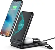 Foldable Fast Wireless Charger, Upgraded 3 in 1 Portable Wireless Charging Station for iWatch, AirPods Pro/2, Wireless Charger Stand for iPhone 13/12/11/Samsung Galaxy S21/S20/Qi Phones