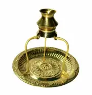 New Brass Plate Thali with Shivling Stand and Jal Abhishek Kalash Lota for Pooja