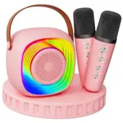 Karaoke Machine for Kids, Mini Portable Bluetooth Karaoke 2 MIC Pinkcolor