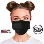 50 Pcs Black 4-Ply Face Mask Disposable Non Medical Surgical Earloop USA Made!!!