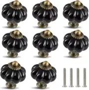 Black Ceramic Knobs 12 Pack - Pumpkin Cabinet Knobs Retro Dresser Knobs - Vintag