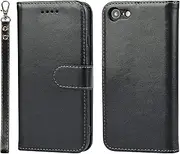 Cavor for iPhone SE 2020/ SE 2022, iPhone 7, iPhone 8 Wallet Case for Women Flip Kickstand PU Leather Case with Card Holder Wristlet Hand Strap Protective Cover for iPhoneSE2/ SE3 Phone Cases-Black