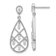 Sterling Silver Rhodium-Plated Baguette Cz Teardrop Post Earrings