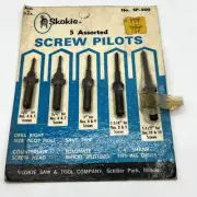 Skokie Assorted Screw Pilots Drill Bits 1/4" Shank 5 Pack Vintage Tools