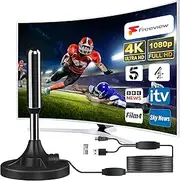 Indoor TV Aerial 500KM Range, 360° Signal Reception, Freeview HD Aerial for Smart TV, Plug & Play Setup, Strong Signal Booster, No Monthly Fees – Indoor Digital TV Antenna UK（1）