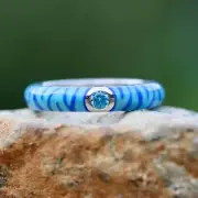 Handmade Blue Jungle Pattern Enamel Blue Topaz Ring Sterling Silver 925