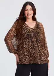 [Taking Shape] Taking Shape Cybele Plisse Animal Top Size 20 in Leopard - Plus Size Women's Tops & T Shirts Leopard