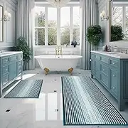 BSICPRO Bathroom Rugs and Mats Sets, 2 Piece Thick Absorbent Chenille Bath Mat Rug Set Non Slip, Soft Shaggy Bath Room Floor Mats for Bathroom, Machine Washable (Green, 20" x 60" Plus 20" x 32")