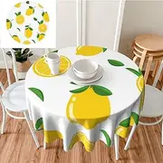 Tablecloth Round Table Cloth 60 Inch Yellow Lemon Table Cloths Washable Wrinkle Free Table Cover for Kitchen Waterproof Decorative Fabric for Camping Picnic