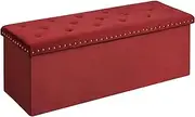 B FSOBEIIALEO Luxury Velvet Fabric Storage Ottoman Bench, Extra Large 140L Toy Chest Storage Boxes Footrest Bench for Bedroom, 43 Inches Red