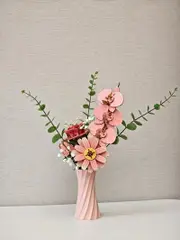 Pink DIY 3D Wooden Flower Bouquet Puzzle Set with Vase - Craft Kit for Kids and Adults
