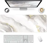 Giecy Mouse Pad, Computer Desk Mat 90 x 40 cm Large Mousepad Desk Pad Mat, XXL Extended Keyboard Mouse Pad Mats Gaming Mousemat Desk Protector Pad for Home Office Laptop (White Marble)