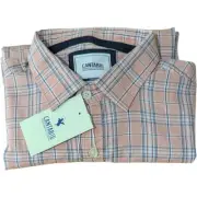 Peach Western Shirt Mens Medium Size 40 Cantabil Italy Casual Long Sleeve Plaid