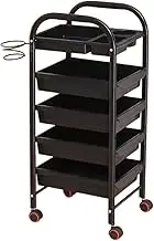 Barbershop Cart Hairdressing Cart Mobile Storage Cabinet Multifunctional 5-layer Mobile Cart with Drawer and Dryer Stand,with 4 Casters,Portable Organizing Station for Barbershop Beauty Spa(Black,Colo