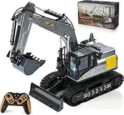 Remote Control Excavator Toys for Boys 15 Channel Turns 680-degree 2 Batteries Metal Shovel Lights/Sounds Construction Toys Birthday Gifts Boy Toys for 3 4 5 6 7 8 Years Old