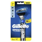 Gillette Mach 3 Turbo Shaver Handle Razor 3D Motion + 2 Refill Blades Cartridges