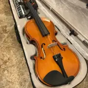 Full-Size 4/4 Basswood Violin with Preset Bridge, Case, Bow, Rosin and More