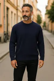 Ansett Pure Wool Navy Blue Fisherman Rib Knit Jumper