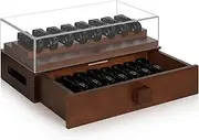 Echaprey Pocket Knife Display Case with Clear Lid Knife Collection Case Holder for 16 Knives Wooden 2-Layers Pocket Knife Case for Men Easy Access with a Removable Drawer Insert for Accessories