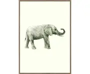 Rayell Wood Framed Kids Wall Hanging Artwork Elephant Natural Cream 50x70cm
