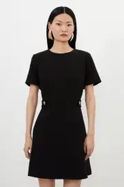 Petite Compact Stretch Essential Waist Tab Detail Tailored Mini Dress