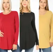 Long Sleeve Super Soft Tunic -Relaxed Fit Misses & Plus S-3X rts Black Red Musta