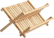 Sherwood Home Minimalist 2 Tier Dish Drying Collapsible Rack Made of 100% Natural Bamboo Strainer Rack for Plates Cups Mugs Flatware Handy Organizer Dish Drainer Durable - 45x33x26cm