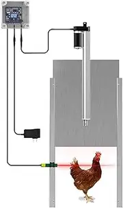 Fayelong Automatic Large Chicken Coop Door Opener Kit with Bonus Remote Control and Infrared Sensor, Rainproof Outdoor Timer Controller Actuator Motor, 12V DC Power Supply