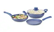 Non-Stick Aluminium Cookware Set, 3-Piece, Blue