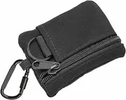 Herreicher Mini Molle Pouch Bag, Outdoor EDC Wallet with Carabiner, Mini Portable Key Card Case for Camping, Hiking, Cycling, Black, Simplicity