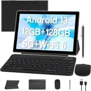 Android 13 Tablet 10 Inch, 12GB RAM+128GB ROM/1TB 12GB+128GB, Black