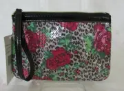 Betsey Johnson Betseyville Wristlet Sequin Cheetah Blossom Bag NWT RARE