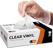 PANKTI Clear Vinyl Gloves - Powder Free & Latex Free - Clear Disposable Gloves for Medical, Cooking, Cleaning, Multi Use (L, 100)