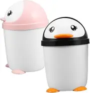 Angoily 2pcs Penguin Desk Trash Can Plastic Table Wastebasket for Home Office Mini Dust Bin Charming Animal Design