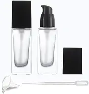 2 Pack 30ml/1 Oz Frosted Glass Foundation Bottle,Empty Refillable Square Lotion Bottle With Press Pump for Lotion Liquid Body Cream Cosmetic Travel Foundation Samples Vials-Pipette&Funnel Included