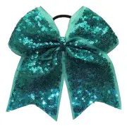 NEW "FANCY SEQUIN Ocean Teal" Cheer Bow Pony Tail 3" Ribbon Girls Cheerleading
