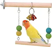 Bird Parrot Swing Toys | Funny Natural Wooden Parrot Perch with Bell | Training Stand Holder Exercise Stand Natural Swing Toys for Parakeet, Cockatiel