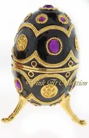 Amethyst Purple Egg Shaped Enameled Bejeweled Music Box