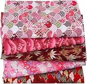 Japanese Style Cotton Fabric - 5 Pieces Spring Fabric Squares Cartoon Flower Prints | Sewing Craft Fat Quarters Patchwork Fabric for Spring