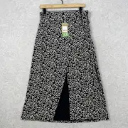 Boden Womens Side Split Midi Skirt Petite Size 10P Black Abstract Vine Stretch