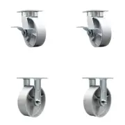 6 Inch KP Semi Steel Cast Iron Caster Set with Bronze Bearings 2 Brakes 2 Rigid