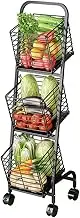 3 Tier Fruit Vegetable Storage Basket Stand for Kitchen Hanging Wire Market Basket Food Storage Organizer Rolling Cart with 4 Wheels