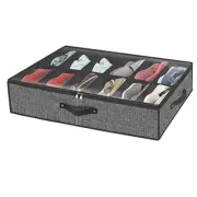 Under Bed Shoe Storage Organizer Fits 12 1 Shoes (12 Cells) Linen-like Black