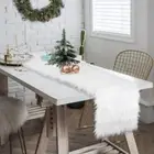 183x37cm Holiday White Table Runner Soft Shaggy Christmas Table Runner Bed