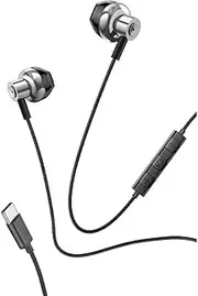 Cool Silver Type C Stereo Headphones with Metal Microphone