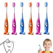 6 Smiley Toothbrush Suction Cup Stand Soft Bristles Kids Toddler Oral Care