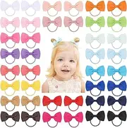 Jollybows 40PCS 2.75 Inches Baby Girls Hair Bows Ties Mini Boutique Elastic Hair Rubber Ribbon Hair Band Accessories for Kids Toddlers Infants, Light Color