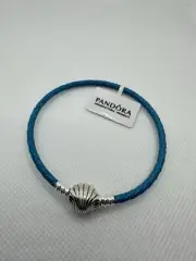 Pandora Moments Seashell Clasp Turquoise Braided Leather Bracelet